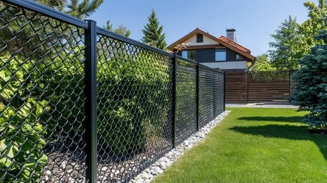 Black chain link fence around residential property